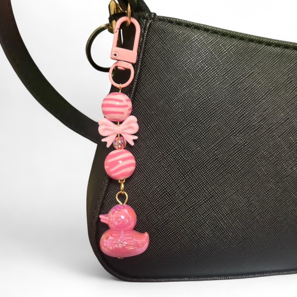 Pink Duck & Bead Bag Charm Keychain